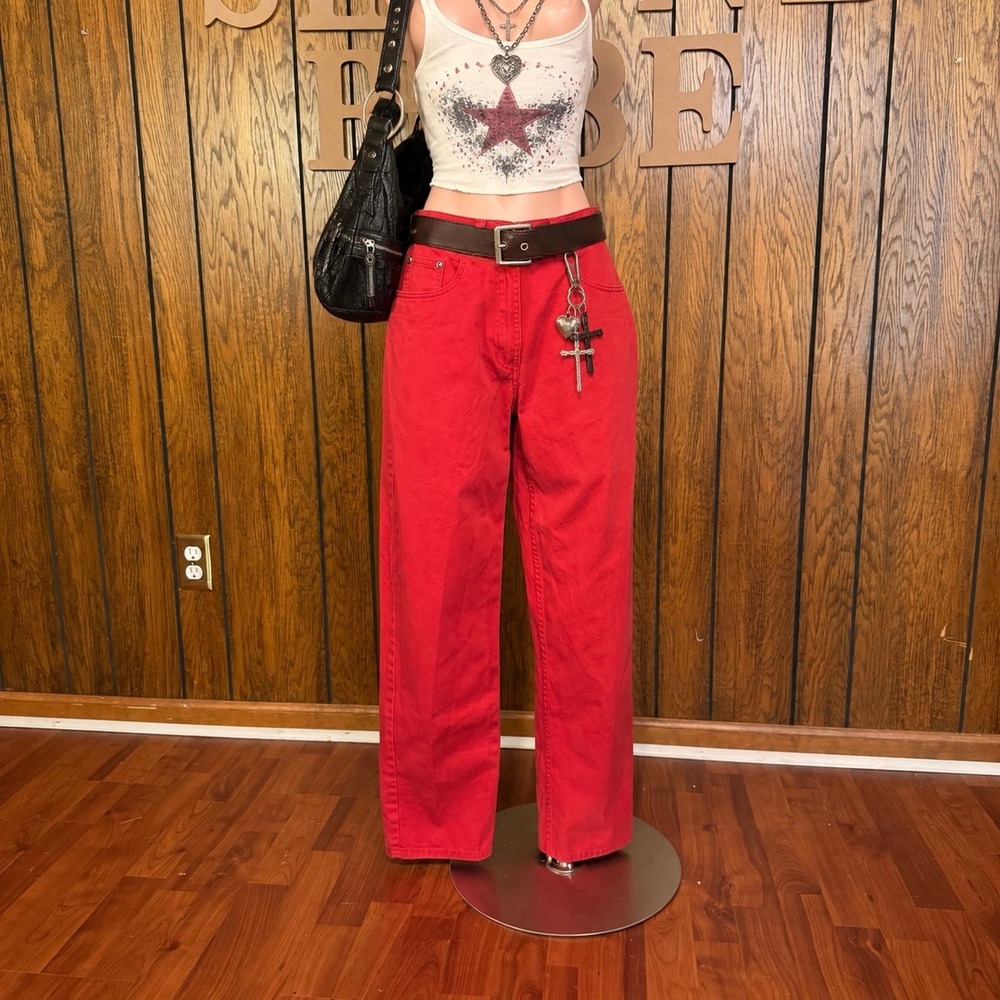 90s Retro Red Straight Leg Jeans LL Bean Women 4 Downtown Girl Casual Denim Y2K